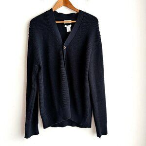 Jason Wu Dark Navy Blue Chunky Knit 2 Ply Cashmere V Neck Cardigan S Mens